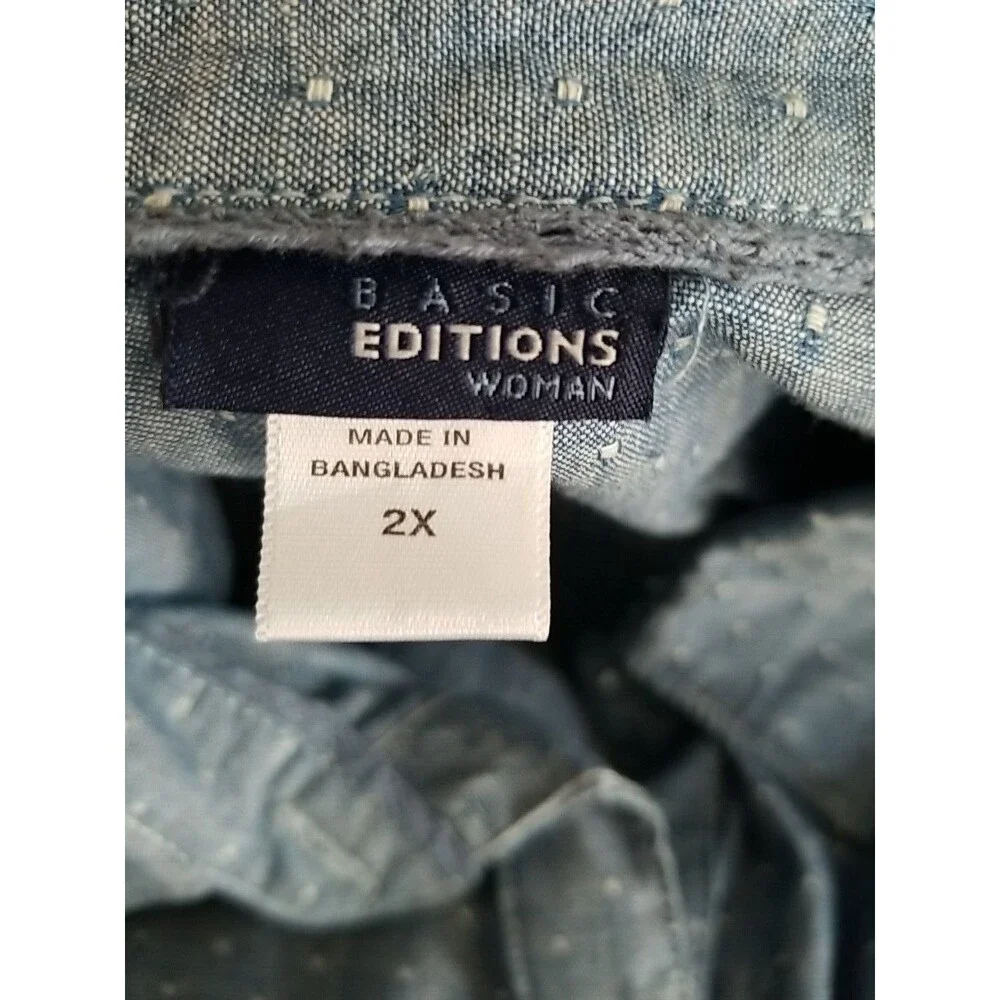 Basic Editions Shirt Dress Womens Size 2X Blue Chambray Button Up New - Picture 9 of 12